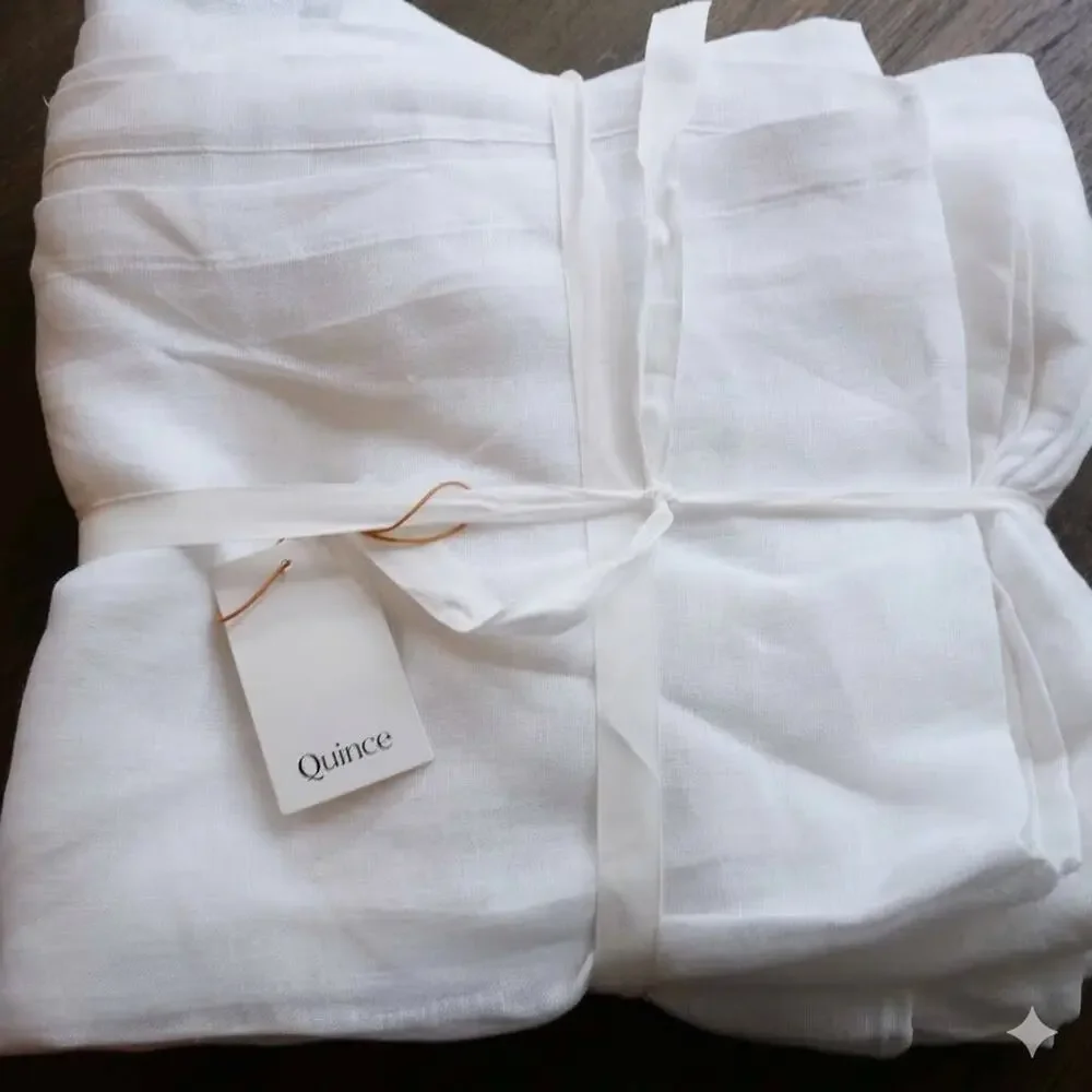 NEW Quince Set of 2  European Linen Sheer Curtain Panels WHITE 48